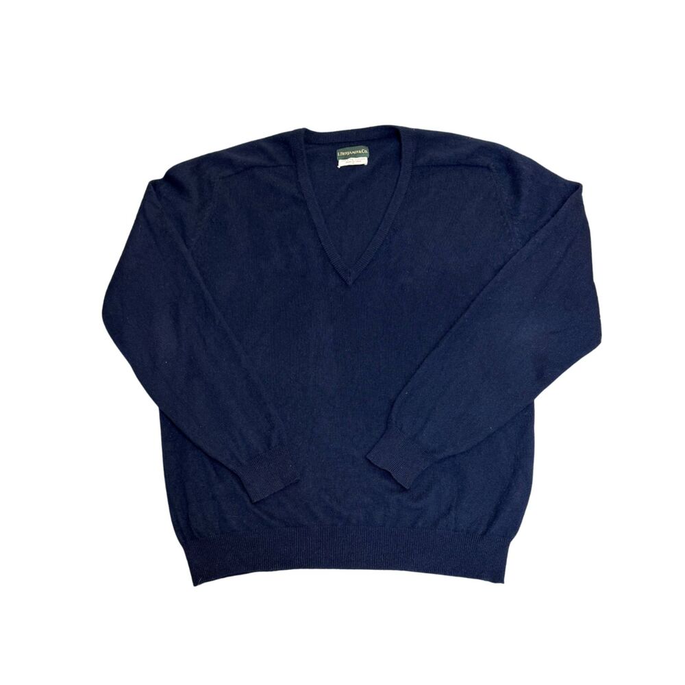 I. Benjamin & Co Navy Blue 100% Cashmere V Neck Sweater Size XL Quiet Luxury